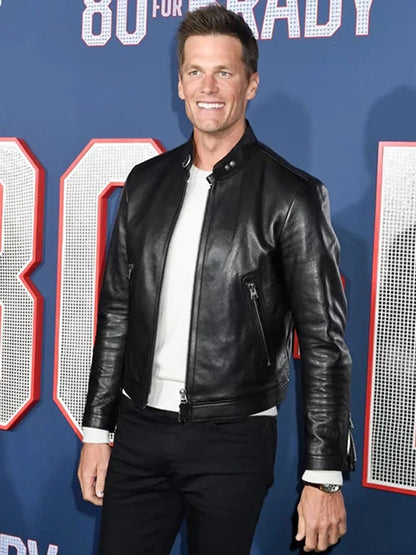 80 for Brady Tom Brady Black Leather Jacket