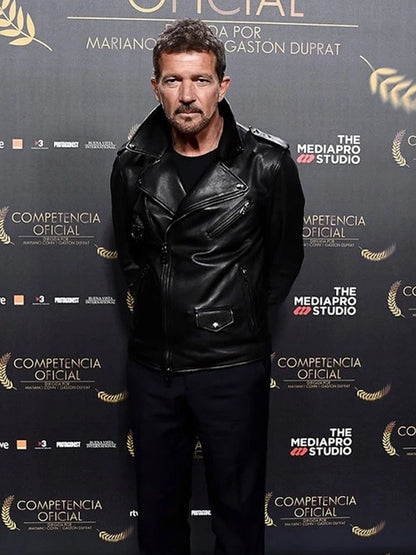 Antonio Banderas Black Biker Leather Jacket