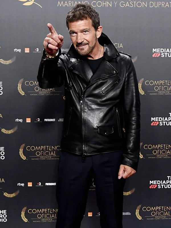 Antonio Banderas Black Biker Leather Jacket