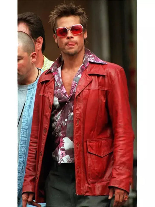 Brad Pitt Fight Club Red Leather Jacket