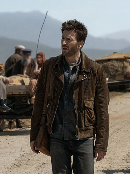 Chris Evans Ghosted Brown Leather Jacket