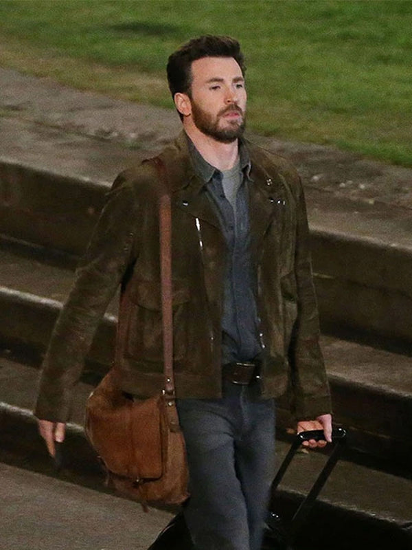 Chris Evans Ghosted Brown Leather Jacket