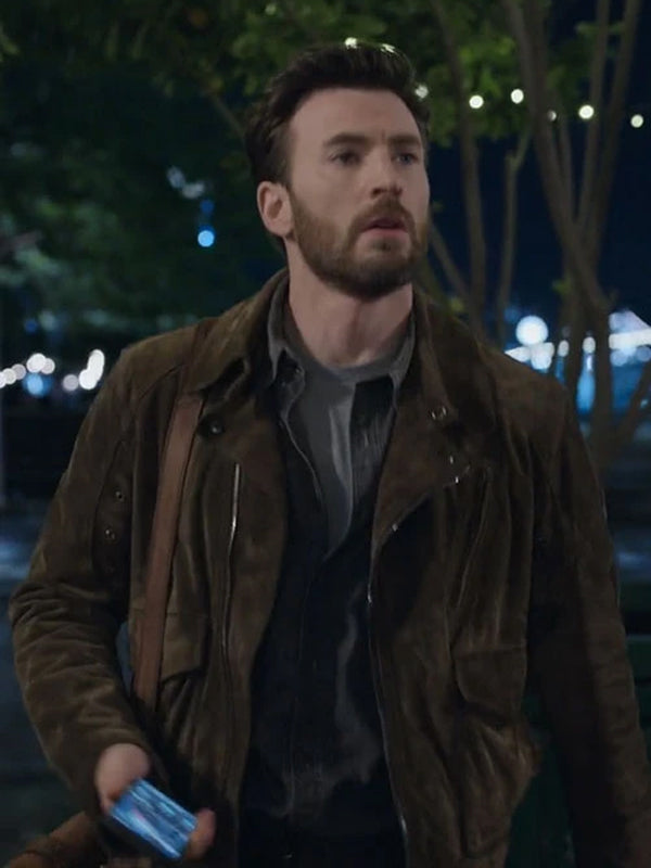 Chris Evans Ghosted Brown Leather Jacket