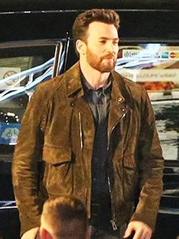 Chris Evans Ghosted Brown Leather Jacket