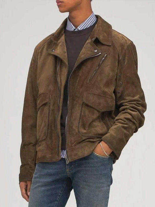 Chris Evans Ghosted Brown Leather Jacket