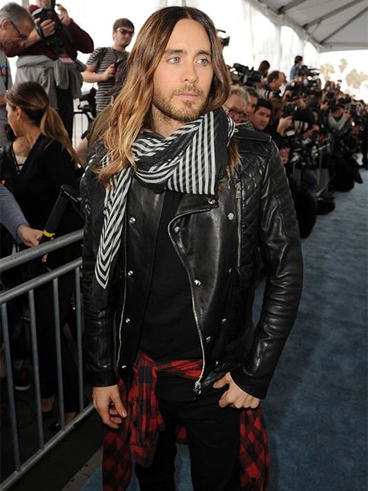 Jared Leto Black Biker Leather Jacket