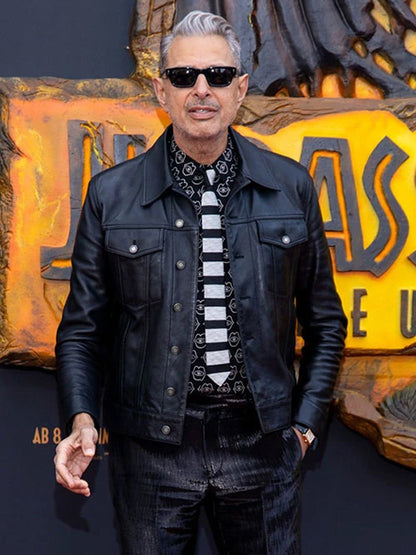 Jeff Goldblum Black Trucker Leather Jacket