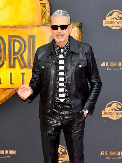 Jeff Goldblum Black Trucker Leather Jacket