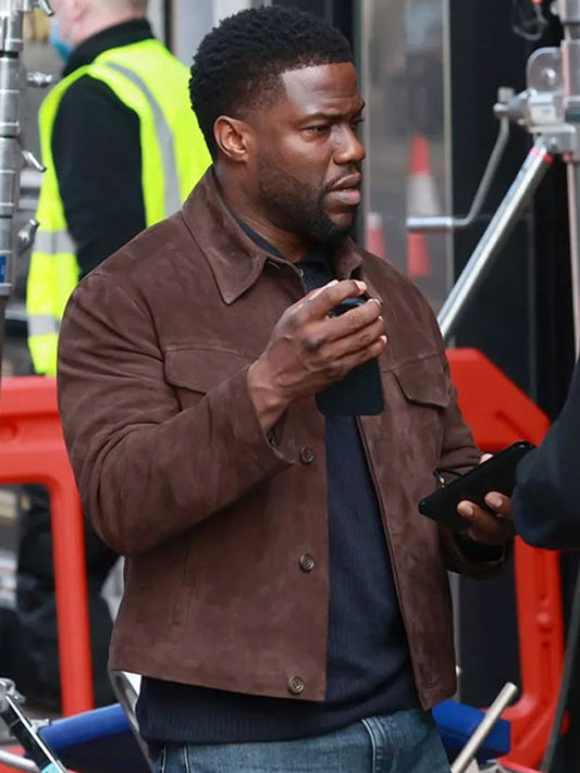 Lift Movie Kevin Hart Brown Suede Leather Jacket