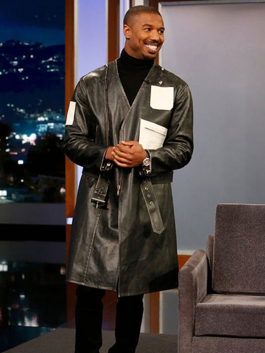 Michael B Jordan Black Leather Long Coat