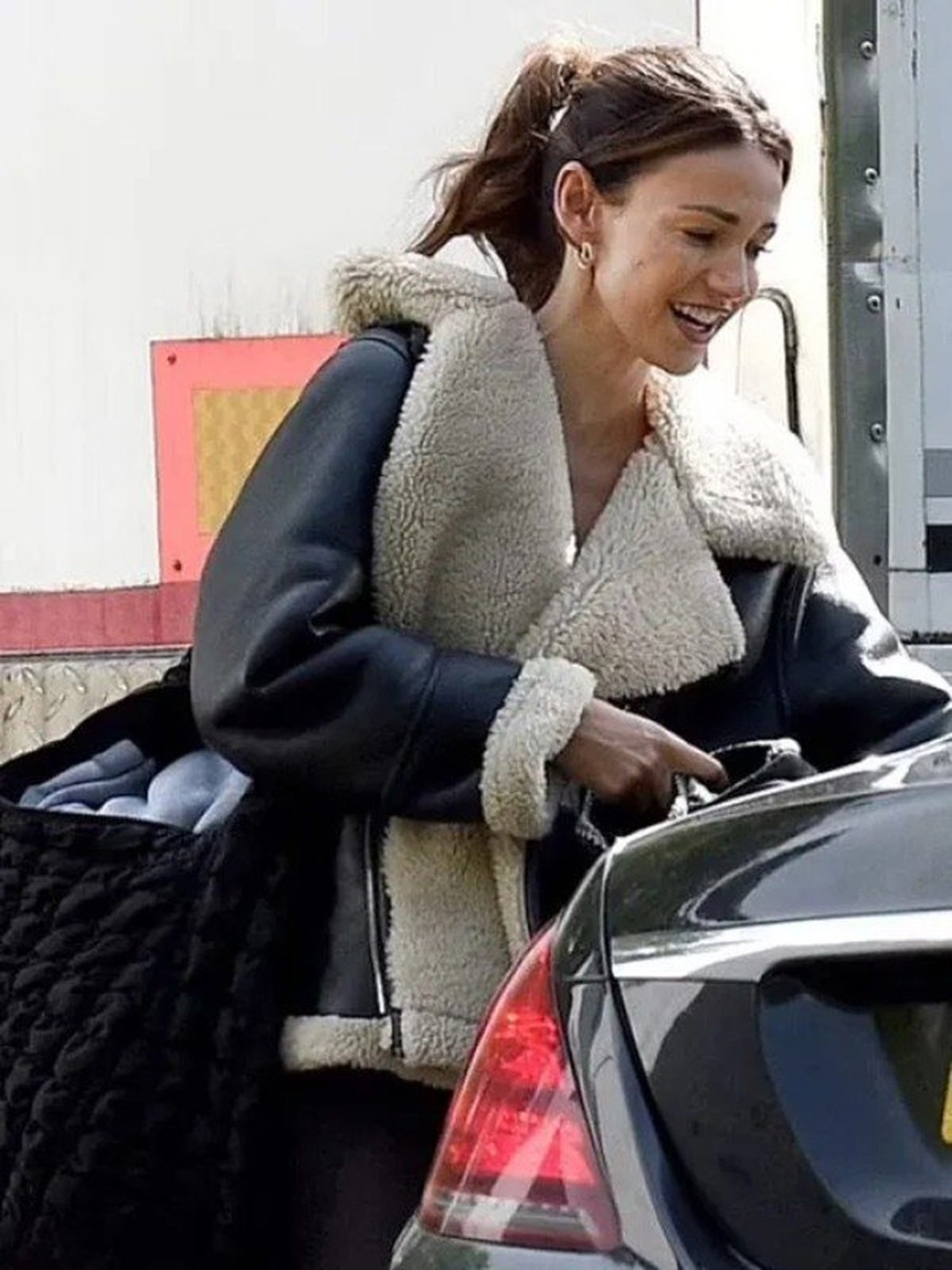 Michelle Keegan Fool Me Once Leather Shearling Jacket