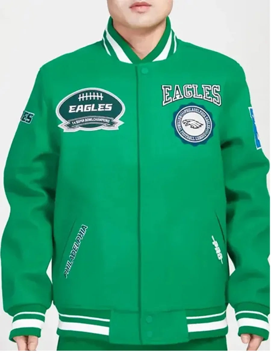 NFL Philadelphia Eagles Crest Kelly Green Varsity Jacket