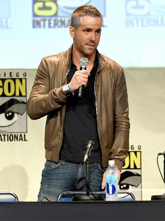 Ryan Reynolds Comic Con Leather Bomber Jacket