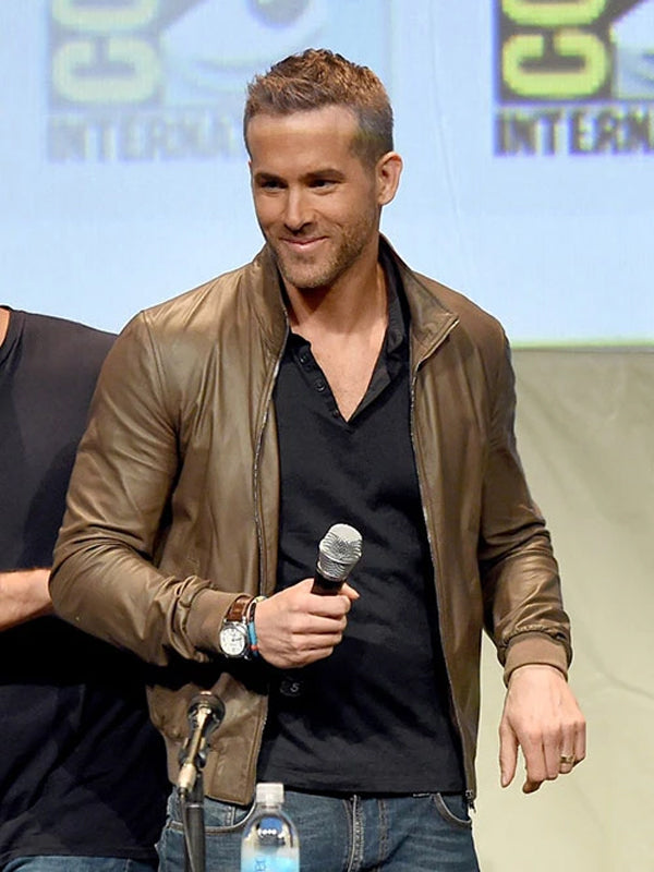 Ryan Reynolds Comic Con Leather Bomber Jacket