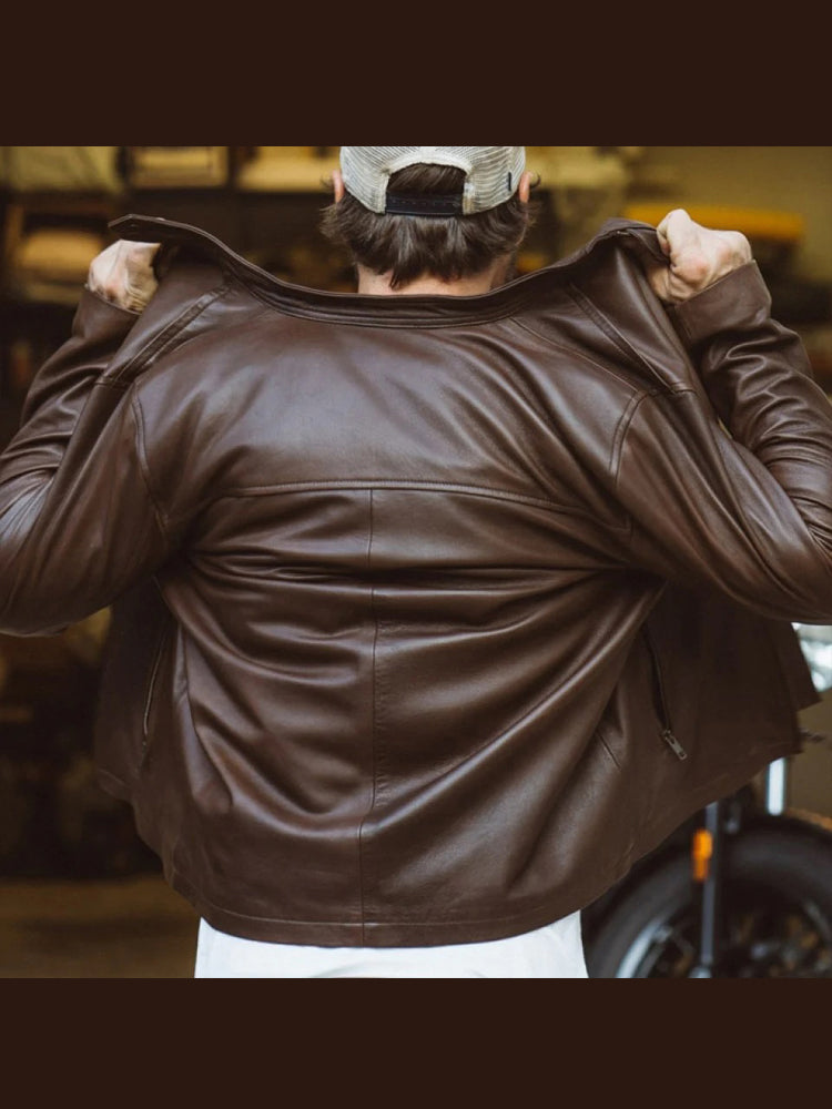 Thompson Brown Biker Leather Moto Jacket