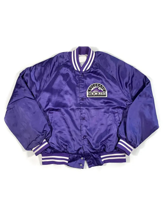 Vintage Colorado Rockies Varsity Purple Satin Puffer Jacket