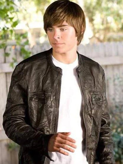 Zac Efron 17 Again Black Wrinkled Leather Jacket